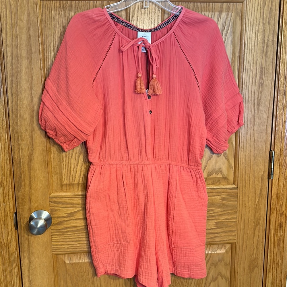 Knox Rose - Romper Shorts with front tie tassel & side pockets-Guava Jelly color - Picture 8 of 13